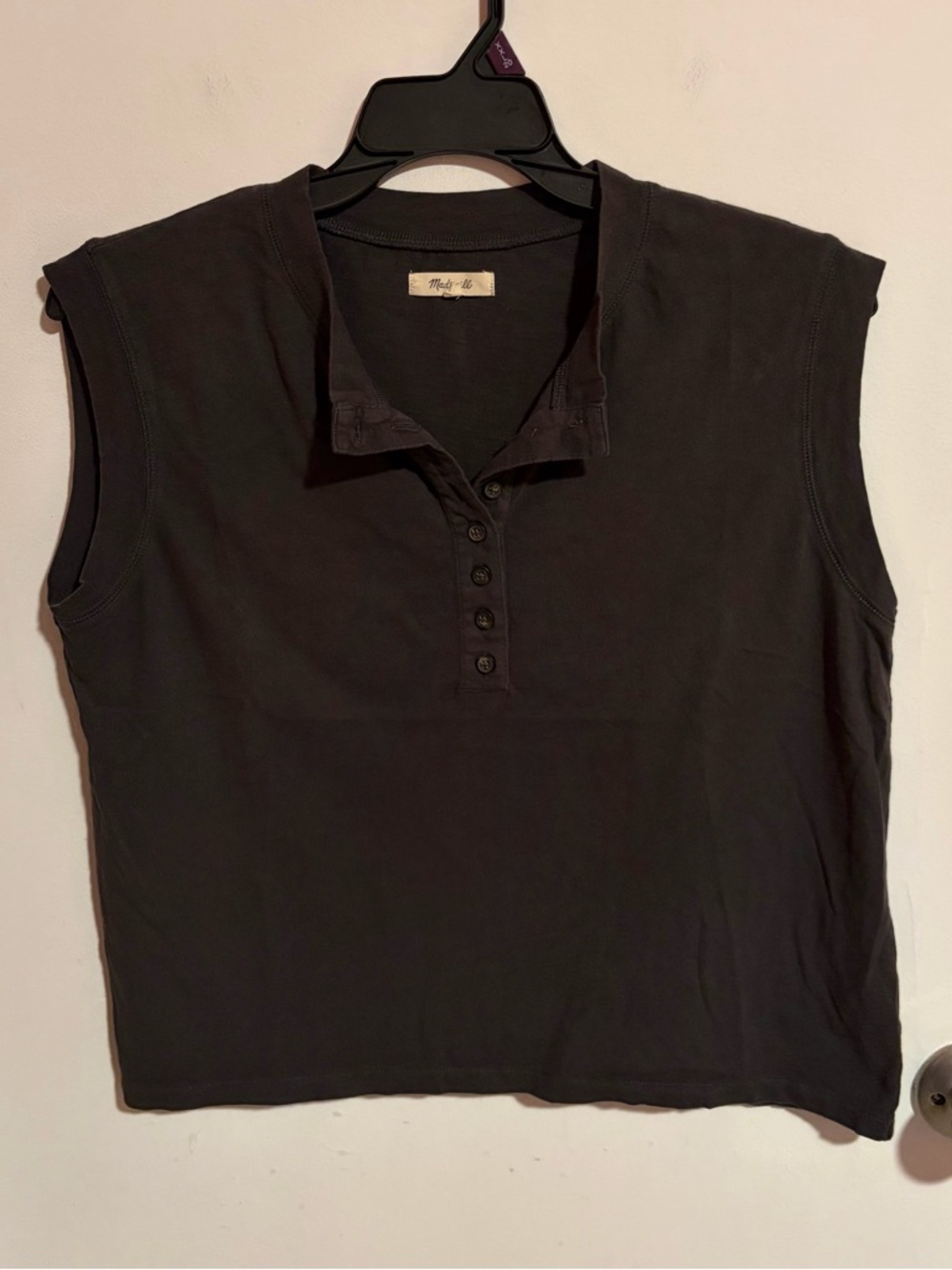 Madewell Charcoal Garment Dyed Henley Muscle Tee Sleeveless Tank Top